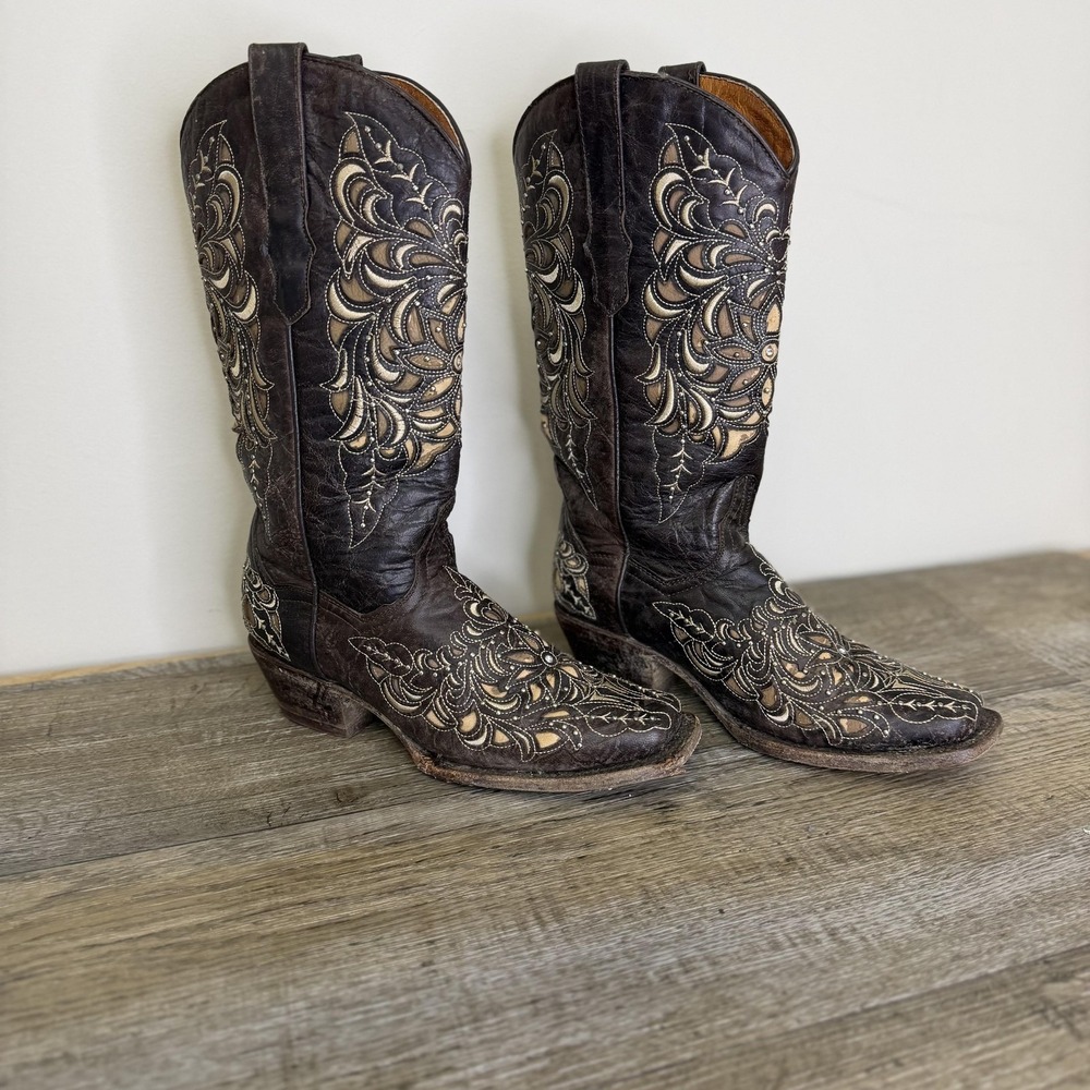 Golden Guns Boots Womens Size 8.5 Brown Leather Embroidered Western Cowboy